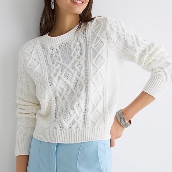 J. Crew White Cable Knit Crystal Embellishments Sweater Top Large